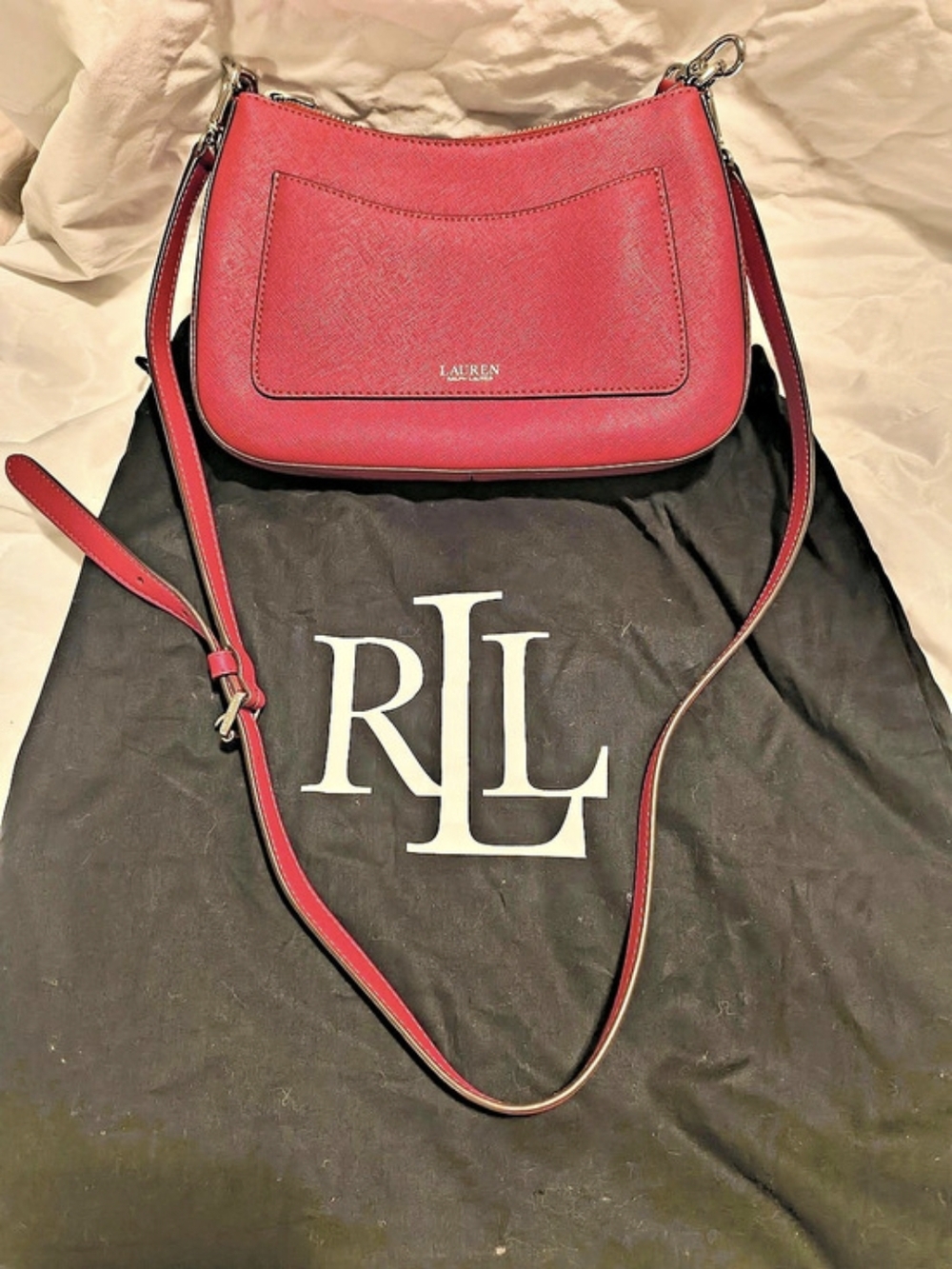 New Lauren Ralph Lauren Zip Top Crossbody Pink Bag